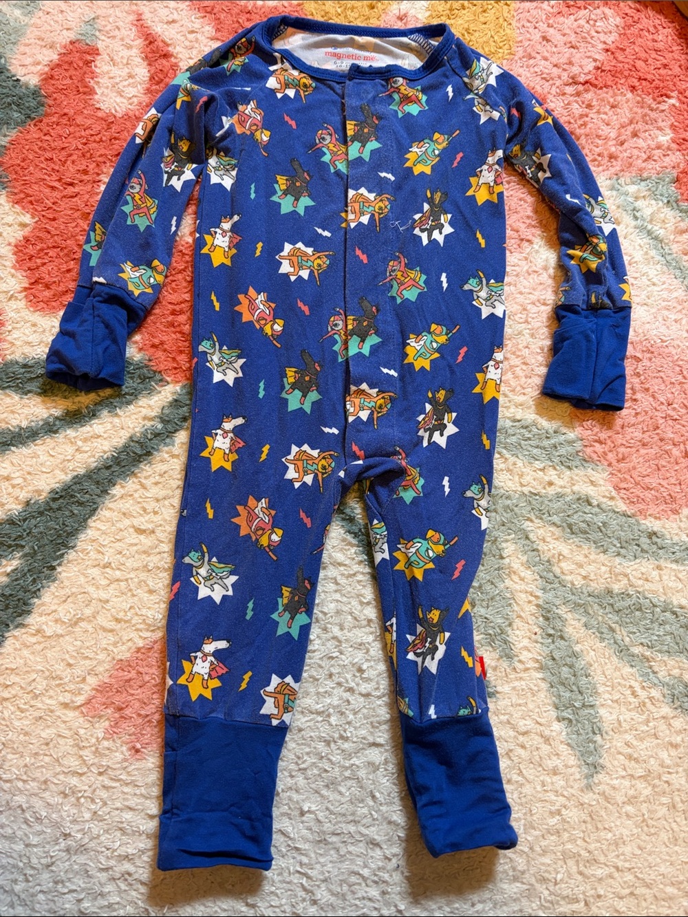Magnetic Me Blue Kids Footed One-Piece Pajama - Super Hero Dog Print